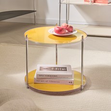 MUREV 圓形鐵製模組中世紀現代風邊桌層架, 黃色, 2層