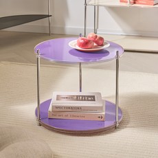 MUREV 圓形鐵製模組中世紀現代風邊桌層架, 紫色, 2層