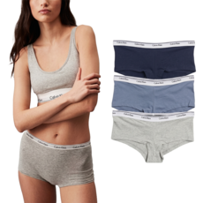 Calvin Klein COTTON MODAL BALANCE 基本款 女性平口四角褲3件組 QP3278O-901, 黑色 + 灰色 + 藍色