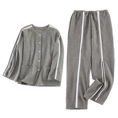 感恩使者 拉鍊式病人服套裝 秋冬款 灰色男款, 1組