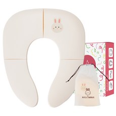 AttiRabbit 便攜式可折疊幼兒馬桶坐墊 + 專用防水收納袋, 1個, 淺米色