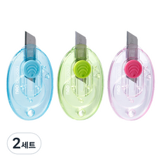 델리 투명 택배 커터칼 미니 3종 세트 E2050F, 블루 + 그린 + 핑크, 2세트