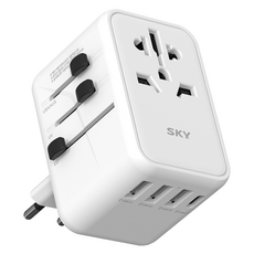 SKY Feel 45W USB-PD 旅行用多合一海外多國插頭 5埠高速充電器, 白色, 1個