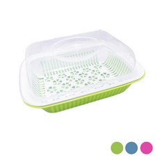 甲克虫 雙層附蓋瀝水籃 透氣瀝水孔 食品級PP材質 耐熱攝氏80度 一物多用, 中, 顏色隨機, 1個