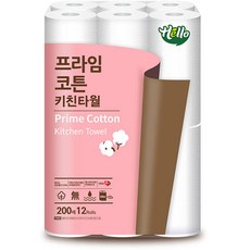 Hello Products 捲筒式棉柔廚房紙巾, 220mm, 200張, 12捲