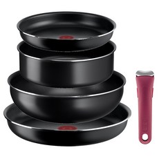 테팔 매직핸즈 이지 쿡앤클린 5종 세트, 블랙 + 레드 서프라이즈, 프라이팬 2p + 볶음팬 1p + 전골냄비 1p + 분리형 손잡이, 1세트