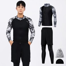 AQUATICA 男款拉鍊式防曬長袖泳衣+假兩件式短褲內搭長褲 AQAMAN-PL+彈性泳帽組