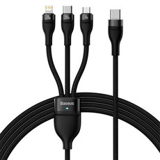 베이스어스 C타입-M / L / C 플래시 3in1 100W 멀티 초고속 충전 케이블, 1.5m, 블랙, 1개