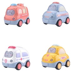 Jane&Nini Toy 趣味卡通小汽車聲光益智迴力車套裝 (4入組) 啟發認知 堅固耐用 柔和聲光, 9.5 x 6.5 x 7.5cm, 城市卡通車, 1組