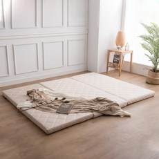 아지오텍스 서포트슬립 3단 접이식 메모리폼 토퍼매트리스, 베이지, 5cm