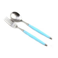 Bogen Le Bien 緞面餐具2件組, 1套, 大茶匙 + 沙拉叉, 柔和藍