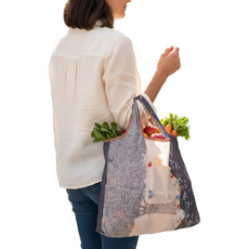 FIFIOO 超質感厚實環保購物袋 大容量 可折疊收納 39g, 樹貓咪 白色 + 黑色, 2個, 展開40 x 38 x 23cm 收納11 x 10.5 x 1cm