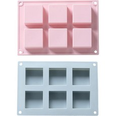 e home baking 矽膠方塊模具 6格 5 x 2.5 cm 2件組, 藍色, 粉紅色, 1套