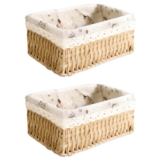 달빛마켓 내츄럴 수공예 직사각 수납 린넨 라탄바구니, 혼합색상, 2개
