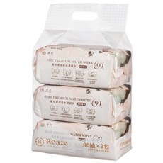 Roaze 柔仕 嬰兒純水濕紙巾, 80抽 x 3包, EDI純水, 敏感肌適用, 1袋