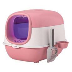 iCat 寵喵樂 紫外線全罩式雙門雙碗貓砂盆, 粉色, 1個