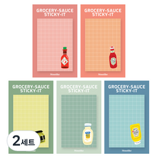 모노라이크 스티키 점착메모지 5종 세트 그로서리 소스, Hot sauce, Ketchup, Pesto, Mayo, Mustard, 2세트