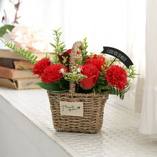 Joart 香皂花 迷迭香 康乃馨 花籃, 紅色