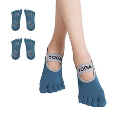 Edelrine 女性瑜珈腳背綁帶皮拉提斯趾襪, 2個, 藍色