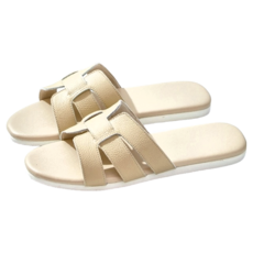 真皮頭層牛皮透氣女士室外涼拖鞋 LS37, 39, 米白色