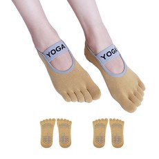 Edelrine 女性瑜珈腳背綁帶皮拉提斯趾襪, 2個, 黃色