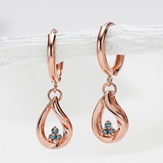 JuriEtte 14K/18K 女性用天然鑽石水滴晨露易扣式金耳環 + 贈品戒指 + 購物袋