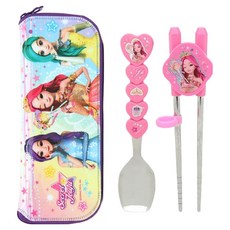 Secret Jouju 秘密的Juju 愛心矯正用不鏽鋼餐具盒組 SJK-PN117, 1套, 湯匙 + 筷子 + 收納盒, 粉紅色