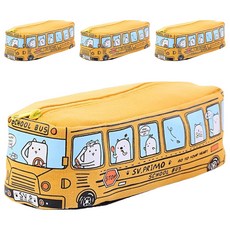 女神噗噗校車帆布筆袋, 4個, 黃色