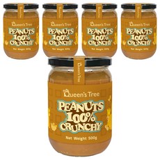 퀸즈트리 100% 땅콩 피넛버터 크런치, 500g, 5개