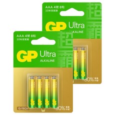 GP Batteries 超霸 Ultra 鹼性電池 AAA 4號, 8顆, 2組