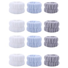 KooCATCH 防水手腕帶 柔軟手腕洗臉髮帶, 12個, 藍色, 灰色, 白色