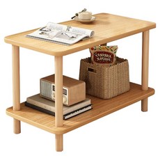 簡約多功能客廳雙層茶几 圓角設計 防滑腳墊, 60 x 30 x 53cm, 原木色, 1個