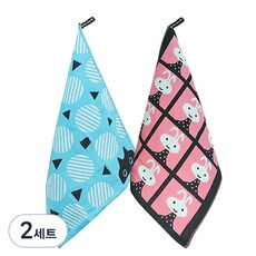 斯堪的納維亞風格純棉插畫純棉抹布2件套, 2組, 018圈貓天空，隨機發貨