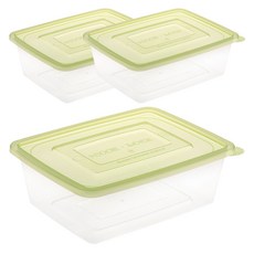 쿡앤락 반듯사각 뚜껑 밀폐용기 연그린, 3개, 3.2L