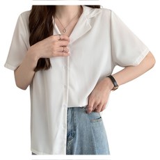 原版短袖襯衫, 棉+聚酯纖維, F, 白, 1件