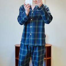 PINKZONE 男款Hersh格紋棉質刷毛上下兩件式情侶睡衣