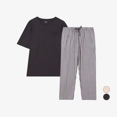 애니바디 남녀공용 면 반팔 라운지 포켓 잠옷 상하의 세트