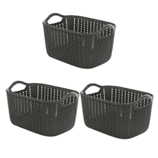仿藤編收納/洗衣籃 Set 3個 PP材質 加高底部設計鏤空設計, 黑色