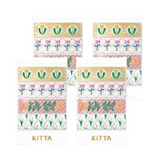 KING JIM KITTA 隨身攜帶和紙膠帶, 圖案設計, Clear透明/金箔 禮物, 4個