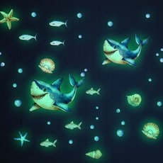 Jade 夜光鯊魚海洋動物牆壁裝飾貼紙, 夜光