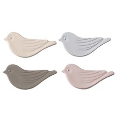 KIMSUNGHUN CERAMICS 小鳥造型餐具架, 淺米色+淺灰色+玫瑰粉+泥灰色, 4入