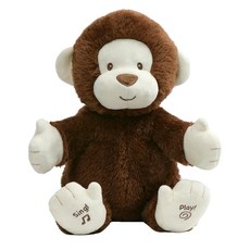 GUND 小猴鼓鼓掌互動玩偶 按壓唱歌/拍手互動 柔軟細膩 不易掉毛, 29cm, Brown, 1個