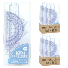 morning glory 三角尺 + 量角器組, 藍色, 6組