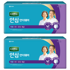 디펜드 남녀공용 안심 언더웨어 요실금 성인기저귀, 대형, 16개입, 2개