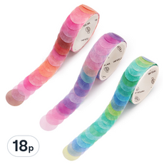 indi.k 水彩渲染棉花糖紙膠帶, 粉紅色, 紫色, 藍色, 18件