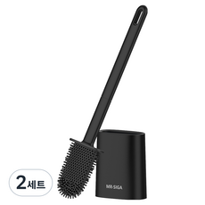 미스터시가 실리콘 변기 청소 세척솔 + 벽부착 거치대 세트, 블랙, 2세트
