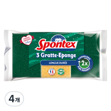 스폰텍스 LONGUE DUREE 오래도록 튼튼한 스크럽 스펀지, 4개, 3개입