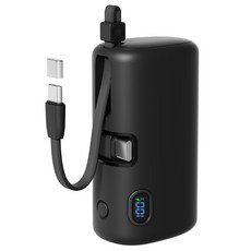 누아트 22.5W PD 고속충전 동시충전 빌트인 케이블 대용량 도킹형 미니 보조배터리 10000mAh C타입, 블랙
