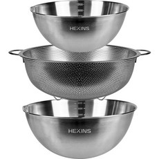 QUEEN SENSE 雙耳沖孔瀝水盆 + 攪拌盆 2件組, 銀色, 1個