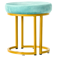dayneeds 日需百備 現代歐風金色架圓形椅凳 SBH-D279GN, 藍綠色, 1個